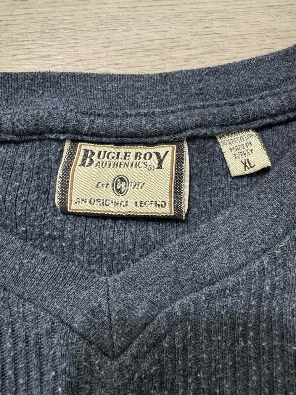 Vintage Bugle Boy Authentics Ribbed Knit V-Neck Sweater — Men's XL, Heather Navy - Picture 2 of 6